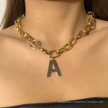 Simple and cold style letter A clavicle necklace personalized OT buckle short pendant necklace